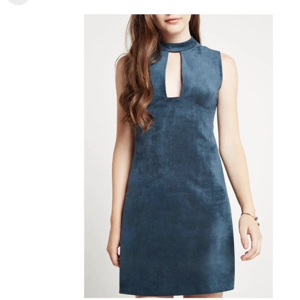 Teal Suede Cocktail BCBGeneration mock neck dress Size 6 NWOT